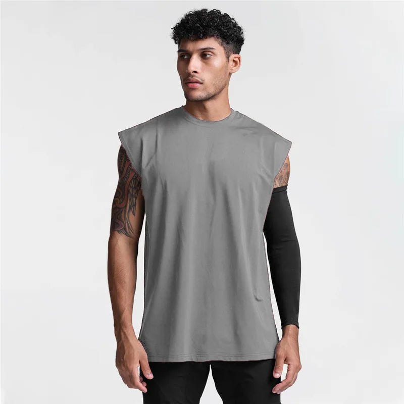 Summer New Gym Vest Men Broad Shoulder Sleeveless Sports Tank Top