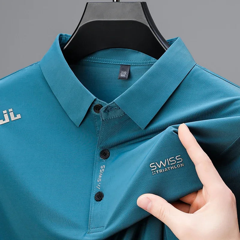 New Men's Business Casual Short Sleeved Shirt with Badge Solid Color