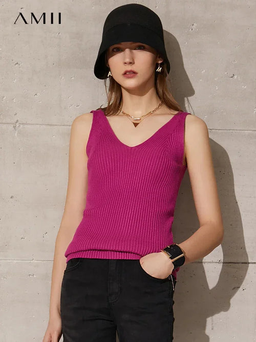 Amii Minimalism Summer New Women's Camisole Tops Office Lady Solid