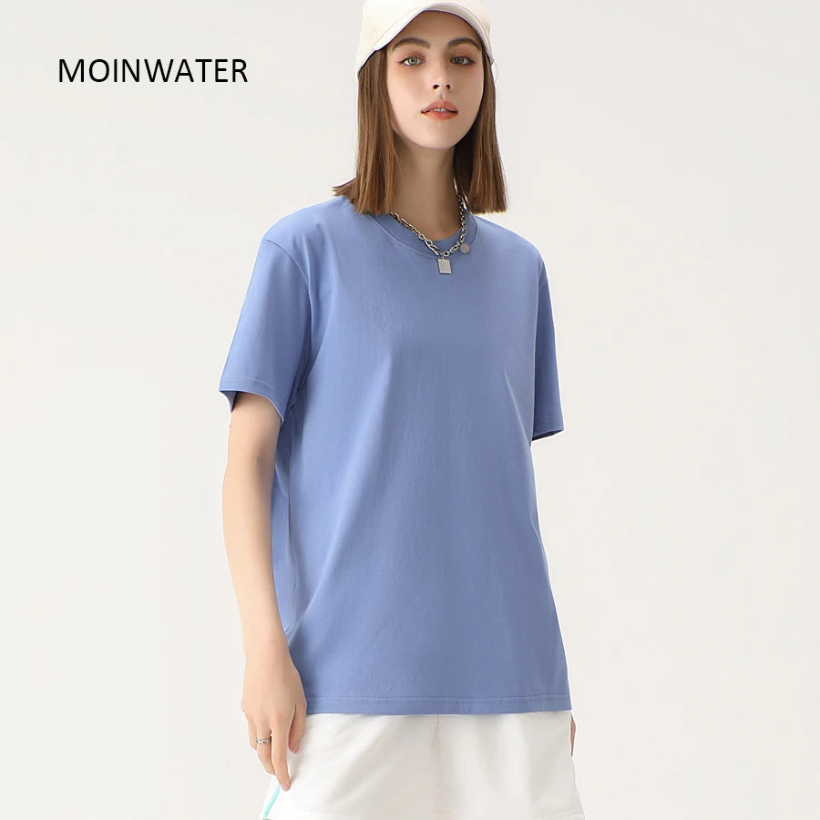 WAVLATII New Women Solid Cotton T shirts Female Dark Green Oversized