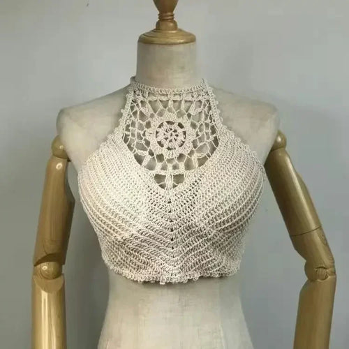 2024 Crop Tops Retro Wild Hollow Perspective Tassel Sexy Spaghetti