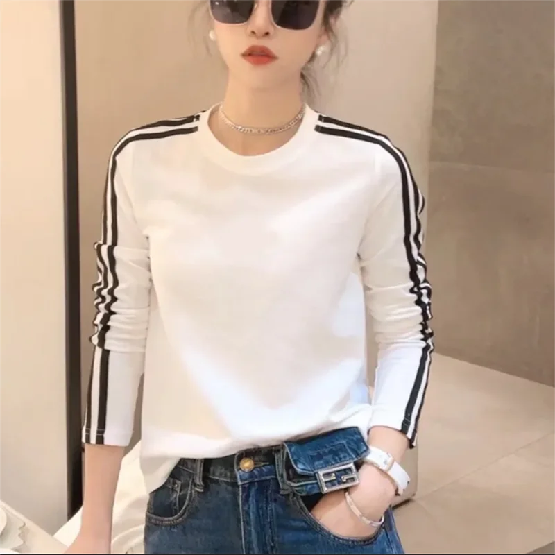 Simplicity Women Tshirt Thin T-shirt Fashion Bottom Top Stripe Blous