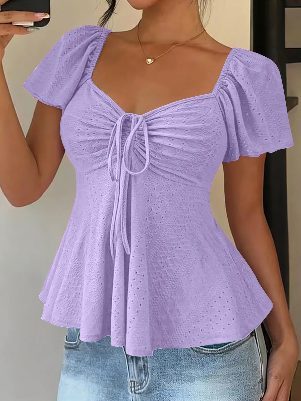 2026 Women Y2k Summer Tops V-Neck Drawstring Sexy Lace Up Short Sleeve