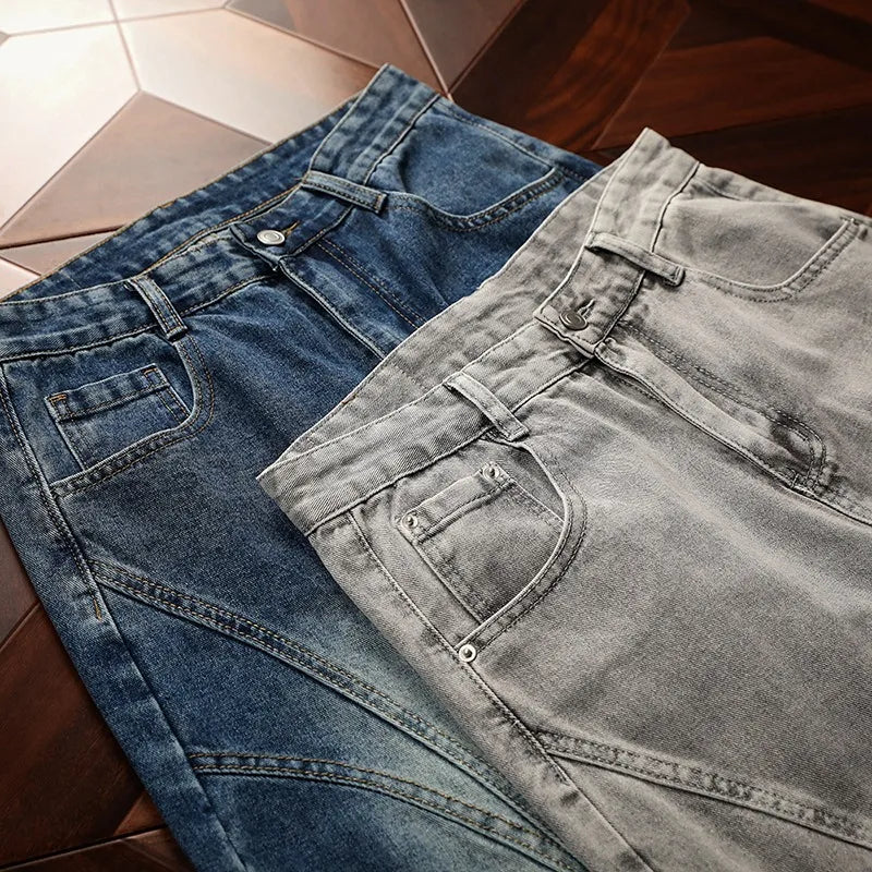 Spring American Curved Washed Loose Wide Leg Jeans Vintage Street