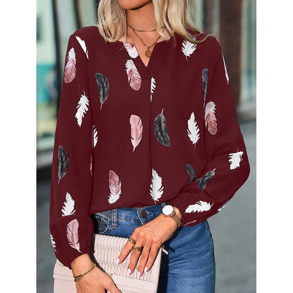 2024 New Spring Summer Women Casual T Shirt Fashion Feather Printed