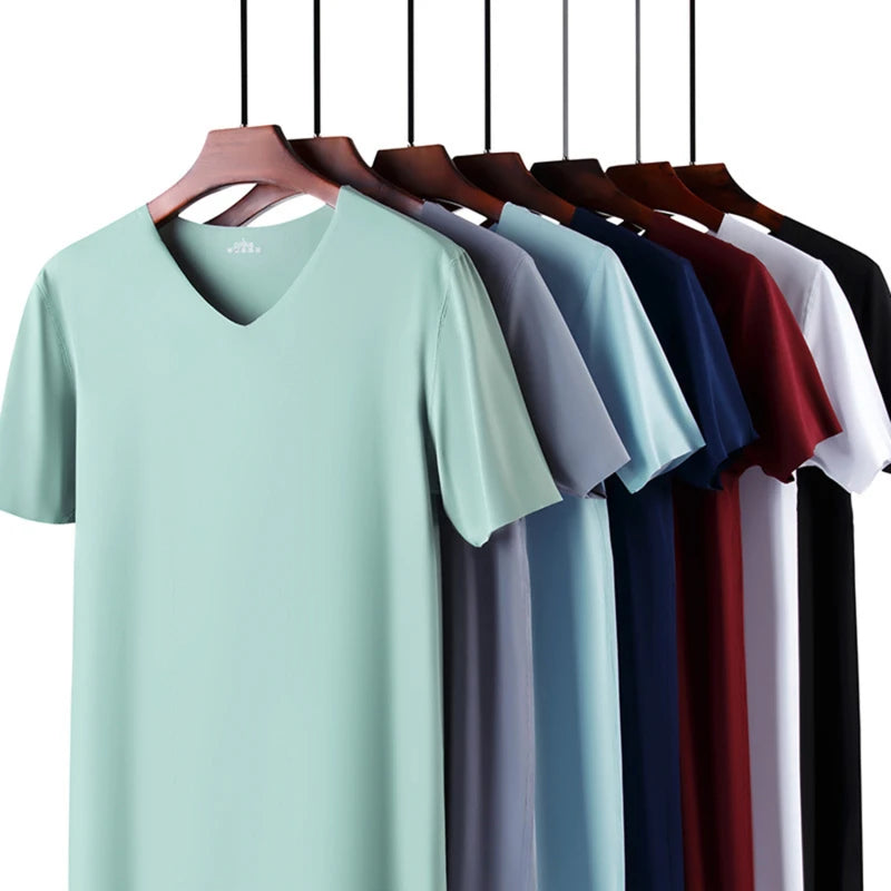 Men's Thin Short Sleeve Without Summer Solid Color T shirt Trace Slim