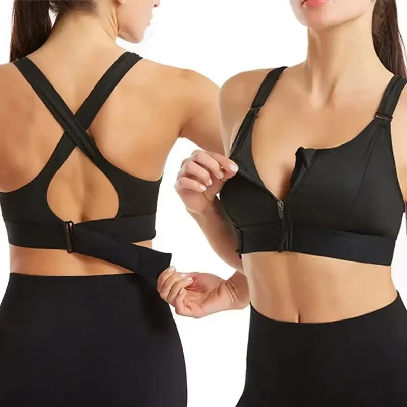 Sports Bras For Women Front Zipper Adjustable Strap Shockproof Elastic