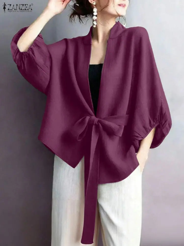 2025 ZANZEA Elegant V Neck Lantern Sleeve Cardigan Shirt Autumn Women