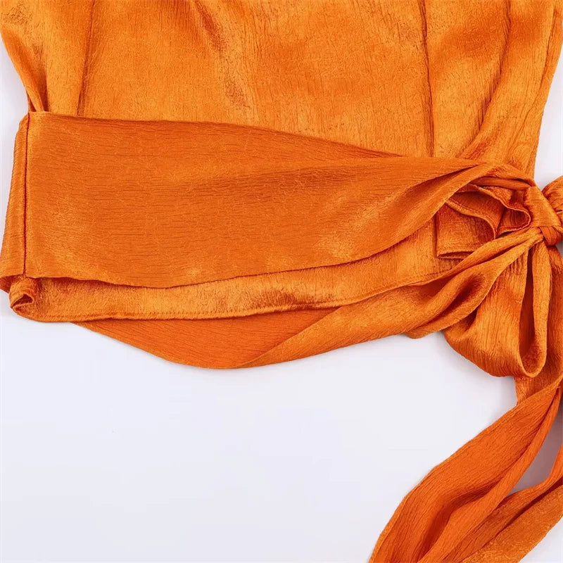 Women's Top 2026 Spring New Style Orange Sleeveless Satin Texture Long