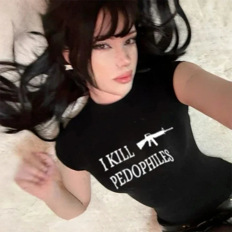 Grunge Punk Hip Hop Y2K Womens T-Shirt Short Sleeve Sexy Slim Chic