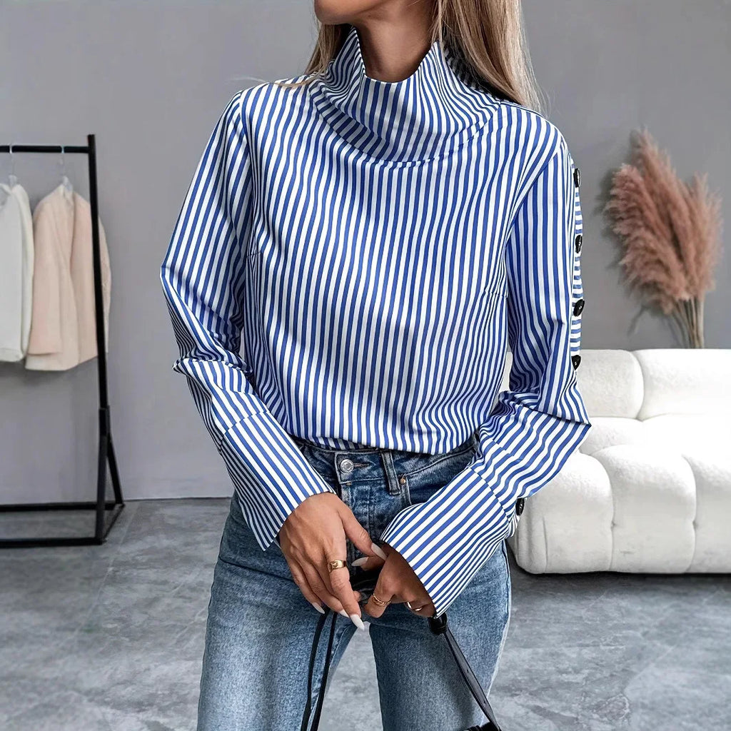 Spring Shirt New Stripe Long Sleeved Top For Women Elegant Office Lady