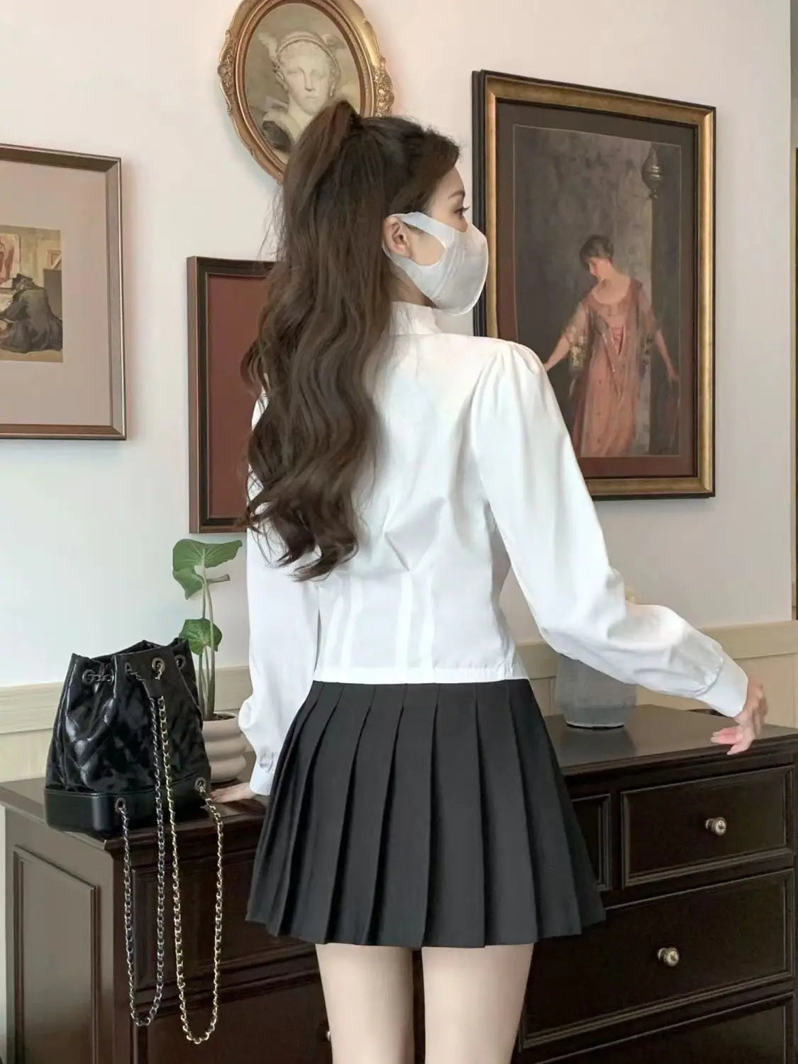 2000s White Long sleeve Vintage Shirt Women Slim Tunic Button up Basic