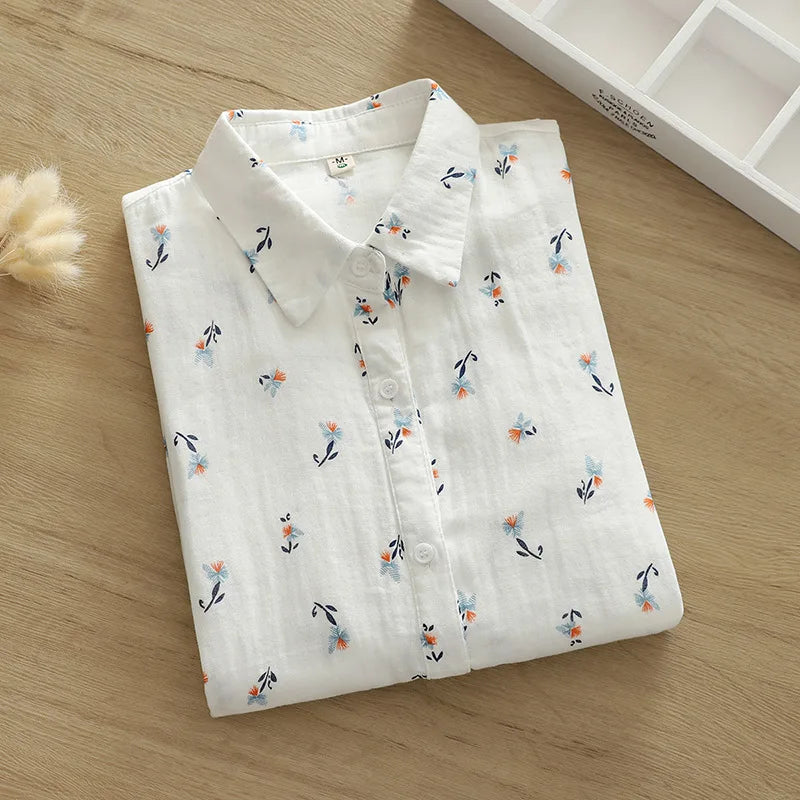 Exquisite Floral Printed Shirt Women 2026 New Sweet Fresh Style Ladies