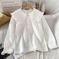 Preppy Style Peter Pan Collar White Shirt Women Spring Summer Long