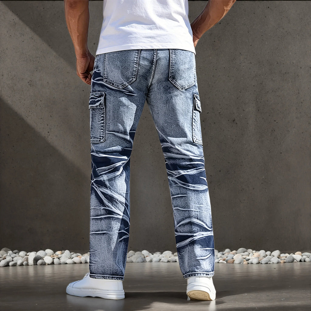 Men's Jeans, American Casual Style, Multi-Pocket Design, Simple and