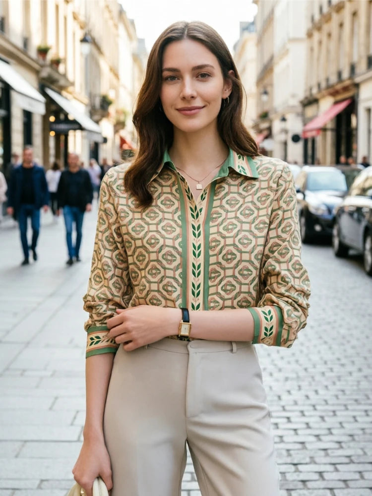 New Elegant Office Ladies Shirts Fashion Printed Women Blouses Long