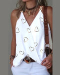 Women's Blouse White Shirts & Blouses Print Sleeveless Tops Loose V