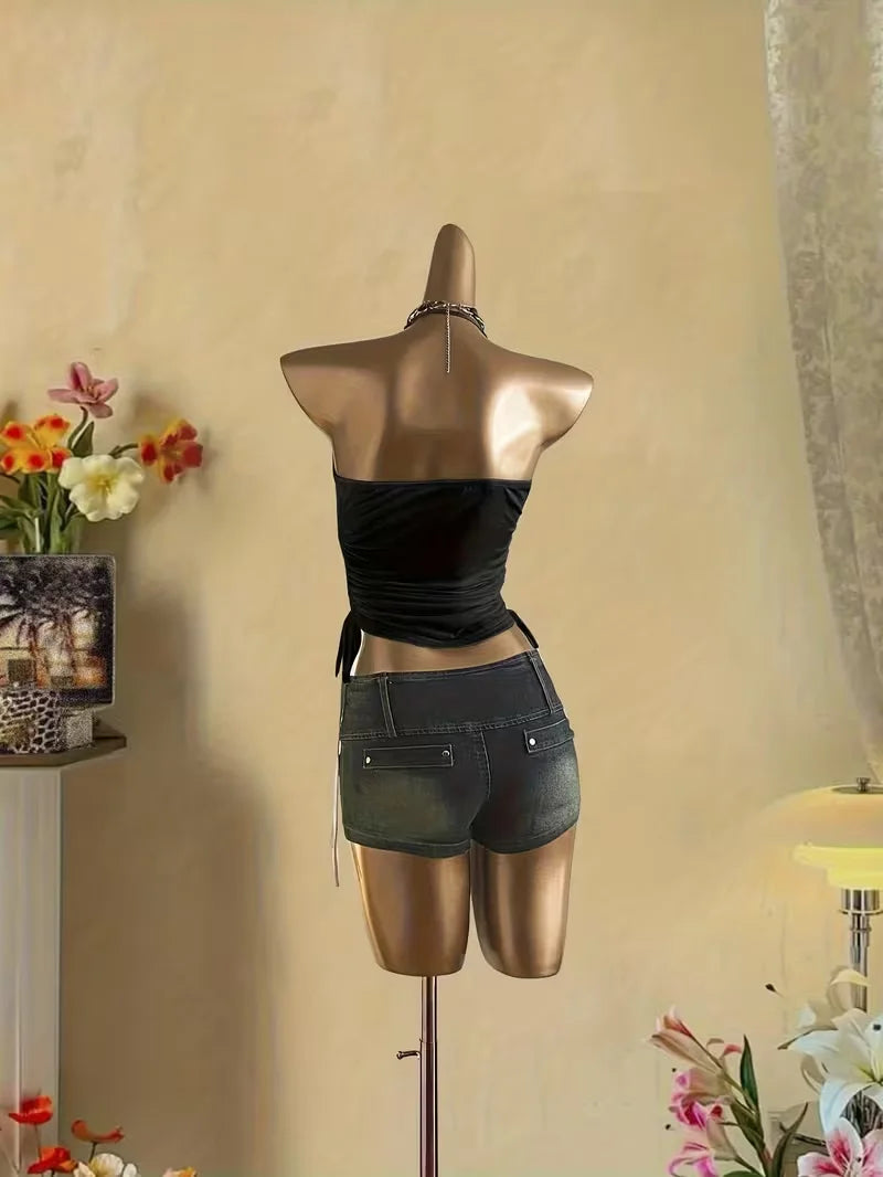 Cropped Top, Women's Vintage Music Note & Letter Print Sleeveless Top