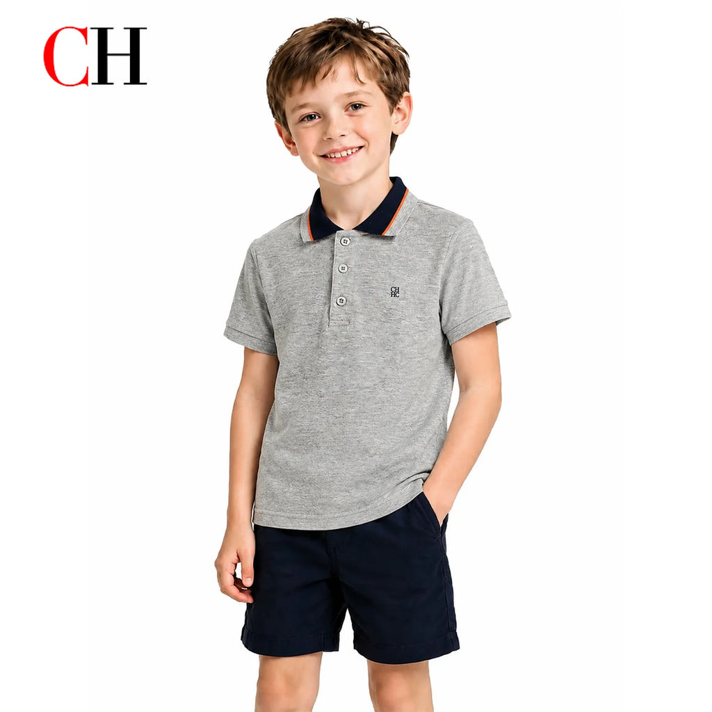 CH Kids Boy Short Sleeve Polo Shirt Contrast Edge Collar Embroidered