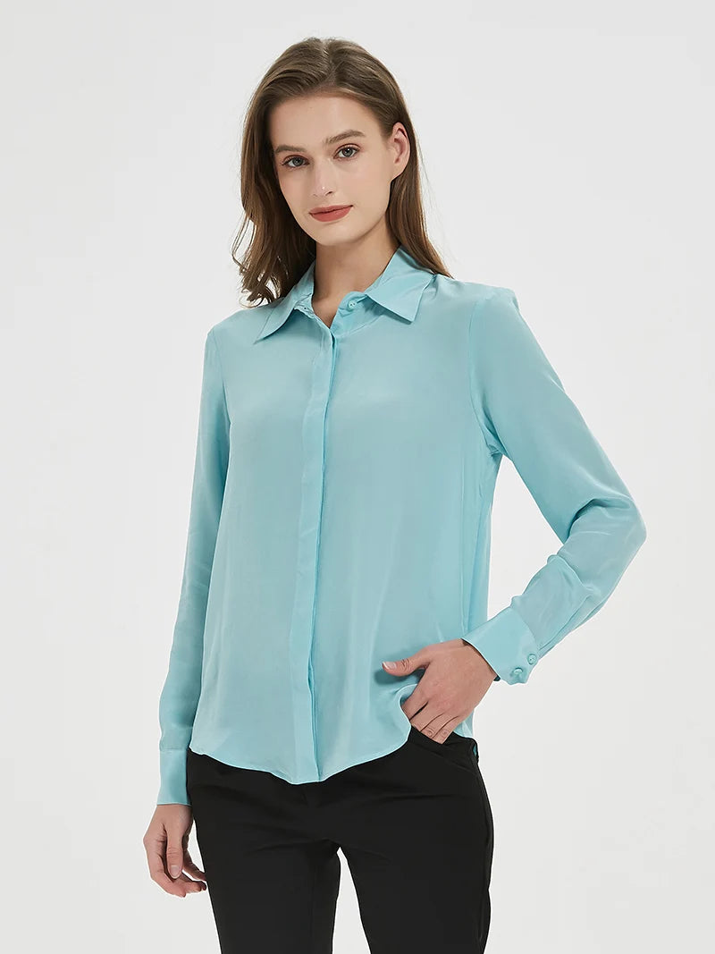 SuyaDream Women Silk Dress Shirts 100% REAL SILK Solid Long Sleeved