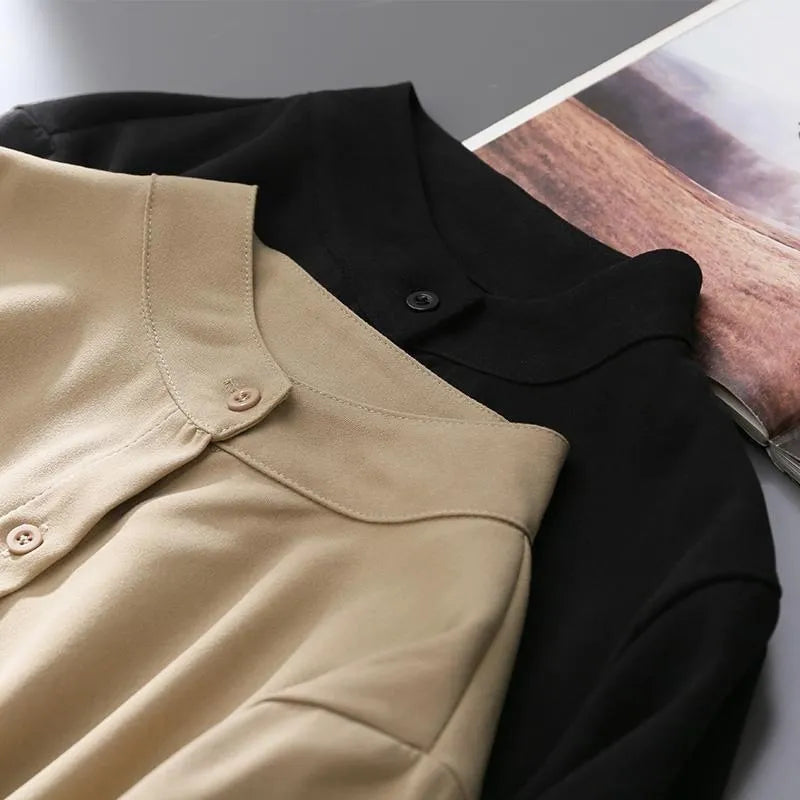 Woman Spring Autumn Style Blouses Shirt Lady Long Lantern Sleeve Stand
