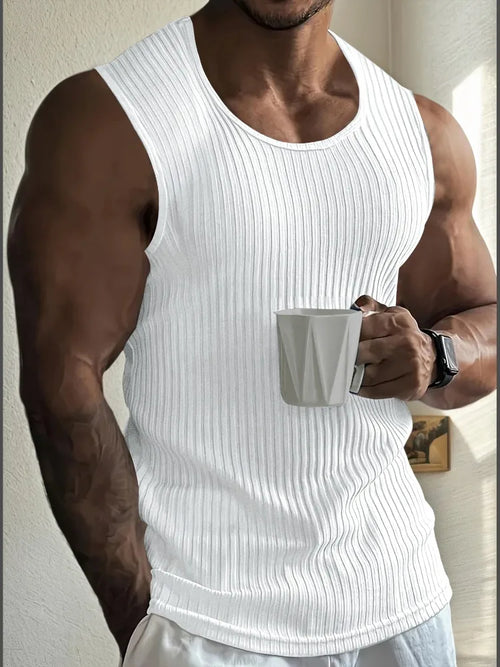 Men's Gym Stripe Tank Top Breathable Sleeveless Shirt Sports