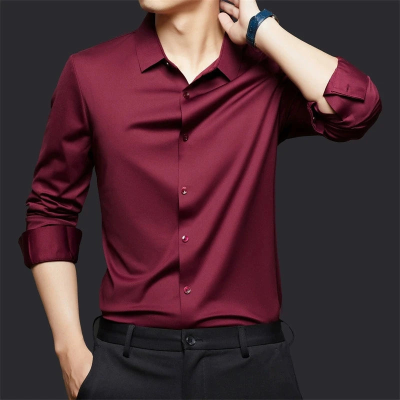 High Stretch Men Business Shirt Long Sleeve Anti-wrinkle Non-ironing