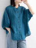 ZOKI Casual Cotton Linen Shirts Oversize Summer Lantern Half Sleeve