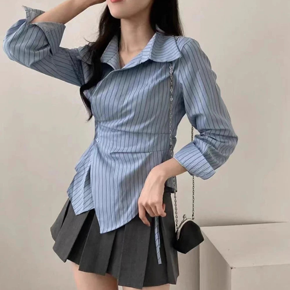 Spring Autumn Casual Striped Shirt Women Shirts Fashion Female Long