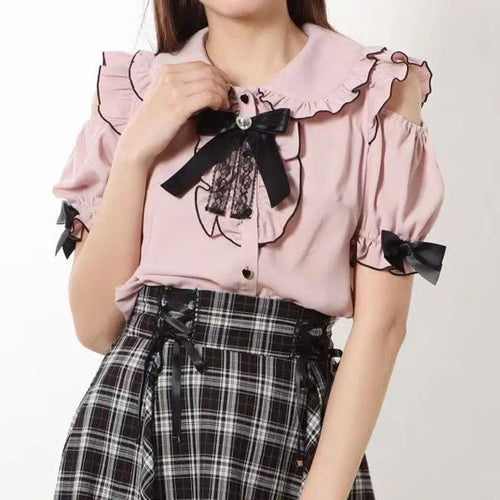 Kawaii Womens Shirts Lolita Y2K Cute Japanese Style Blouse Elegant