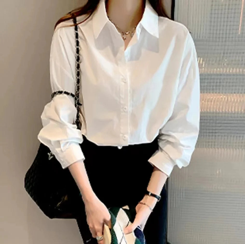 White Blouse Ladies' 2023 Autumn's new Korean-style Long-sleeved