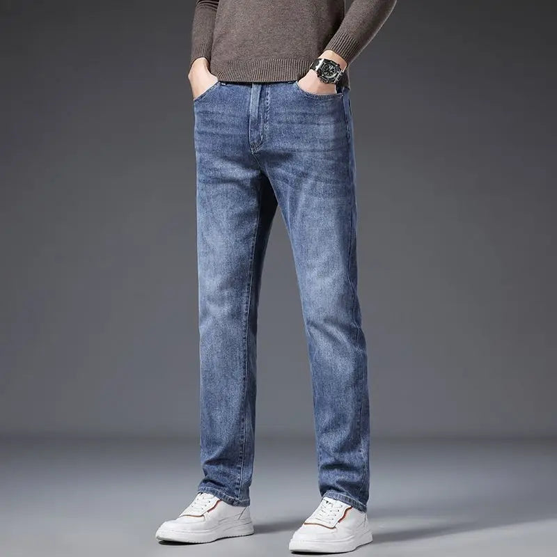 Korean Fashion Men's Soft Stretch Slim Fit Jeans Business Casual