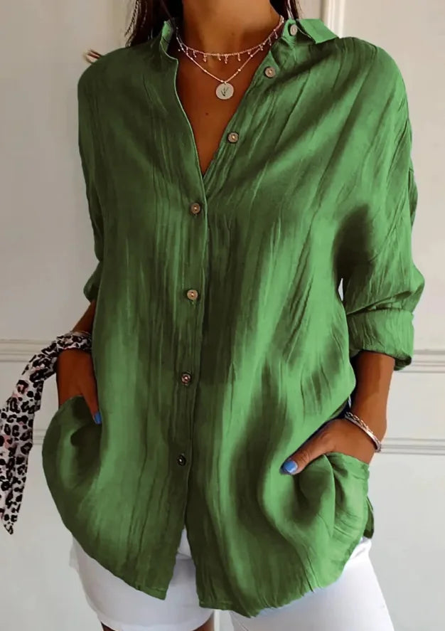 Shirt Women's Lapel Long Sleeve Solid Color Casual Single Breasted New