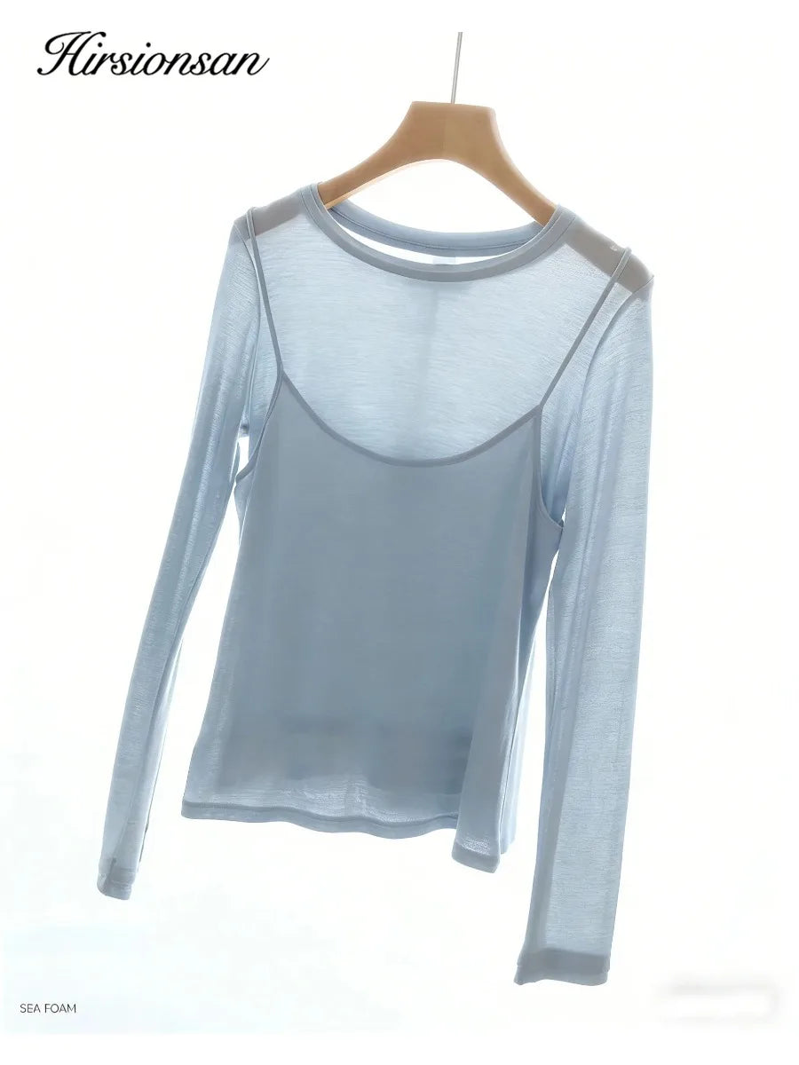 Hirsionsan 2026 New Basic Soft Elegant T Shirts Women Summer Autumn