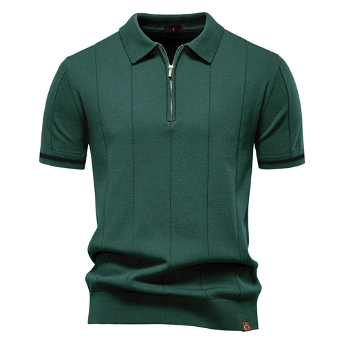 AIOPESON Men's Solid Color Sport Zipper Polo Shirt Athletic Social
