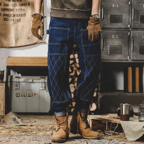 American Retro Work Jeans Men's Autumn Fashion Loose Open Thread