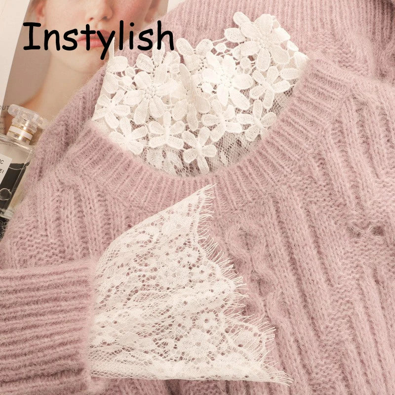 Women Elegant Perspective Lace Blouse Sexy Long Flare Sleeve High