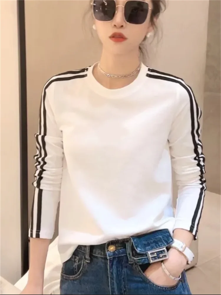 Simplicity Women Tshirt Thin T-shirt Fashion Bottom Top Stripe Blous