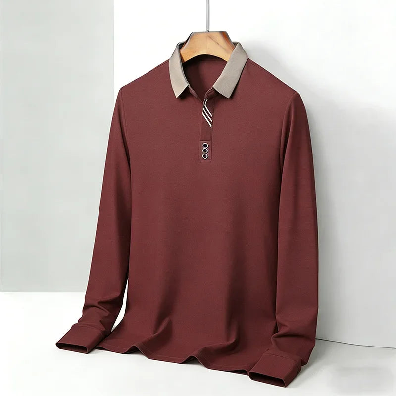2026 New Men's Polo Shirt Long Sleeve Contrast Collar