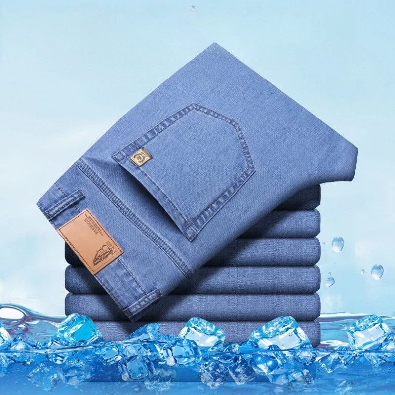 Men's Ice Silk Jeans Summer New Lyocell Thin Business Casual Denim