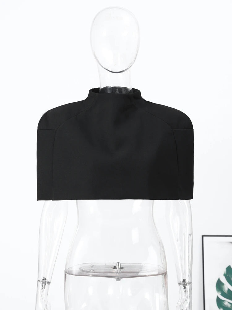 Cropped Women Blazer Zipper Sleeveless Stand Collar Solid Elegant