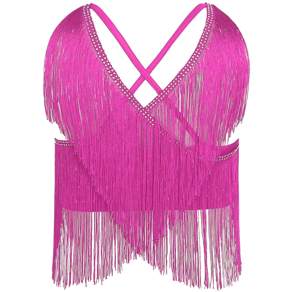 Womens Latin Cha-Cha Dance Performance Competition Costume V-Neck