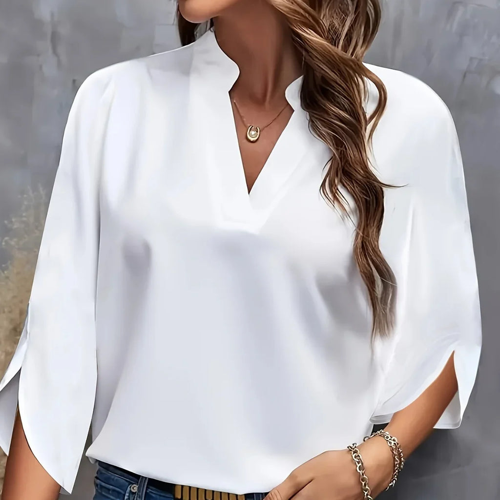 Plus Size Shirts New V-neck Summer Elegant Women's Blouses Solid Color