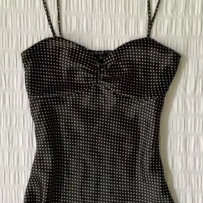 French Vintage Polka Dot Camisole Vest Women Summer Folds Sleeveless