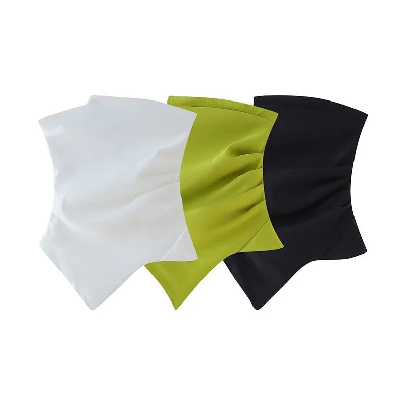 Women Fashion Strapless Pleats Asymmetrical Top Female Casual Sexy