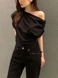 Korean Elegant Summer Off shoulder Top Women One shoulder Loose Casual