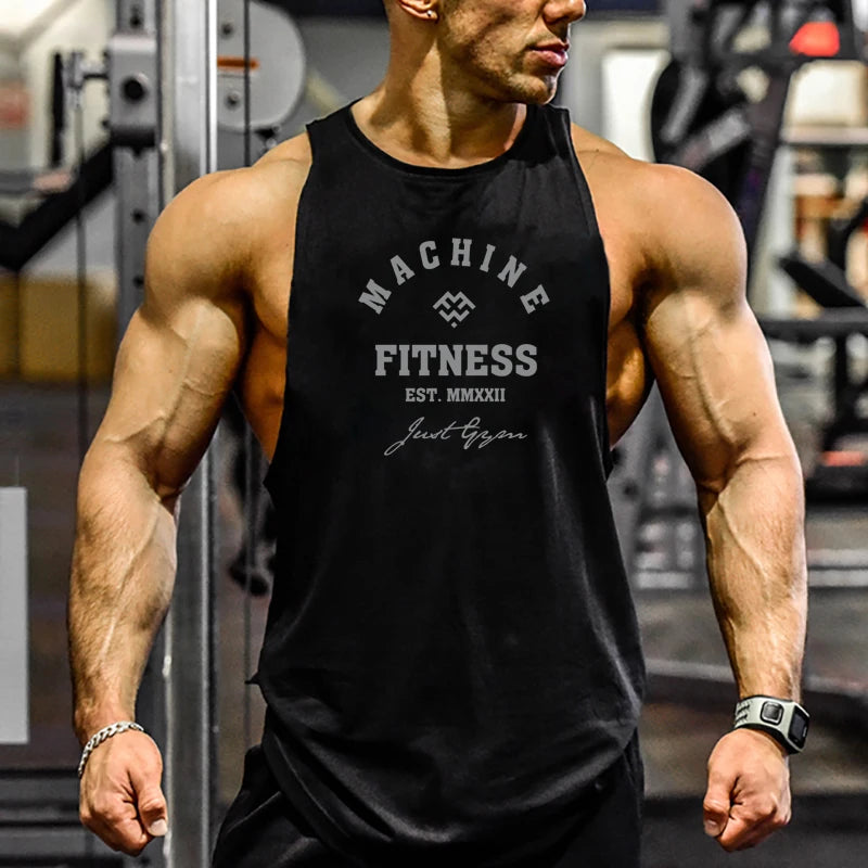 MACHINE FITNESS JUST GYM Bodybuilding Tank Top Mens Workout Vest