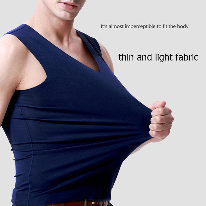Silk Tank Tops Seamless Mens Vest Sleeveless Sport Bodysuit Vest For