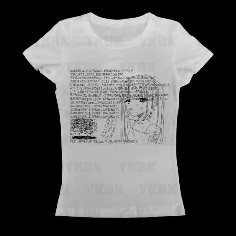 Graphic Harajuku Print Letter Anime Long Sleeve Women's T-shirts 90s