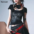 Karrcat Japanese Y2k Tattoo Print T-shirt Grunge Aesthetics Lace